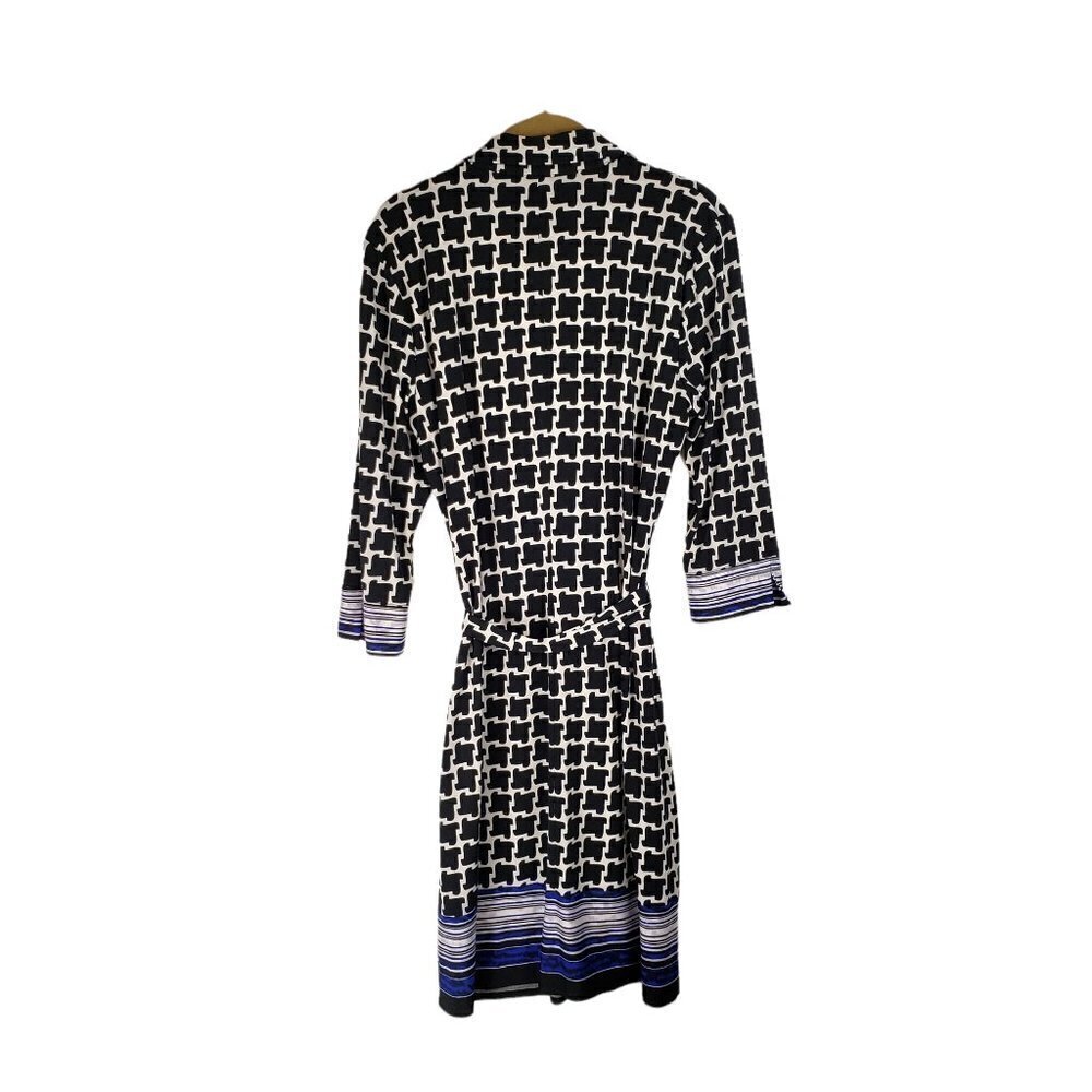 Laundry Shelli Segal Shirt Dress Black White Blue Geometric 3/4 Sleeve Size 10 - Picture 2 of 7